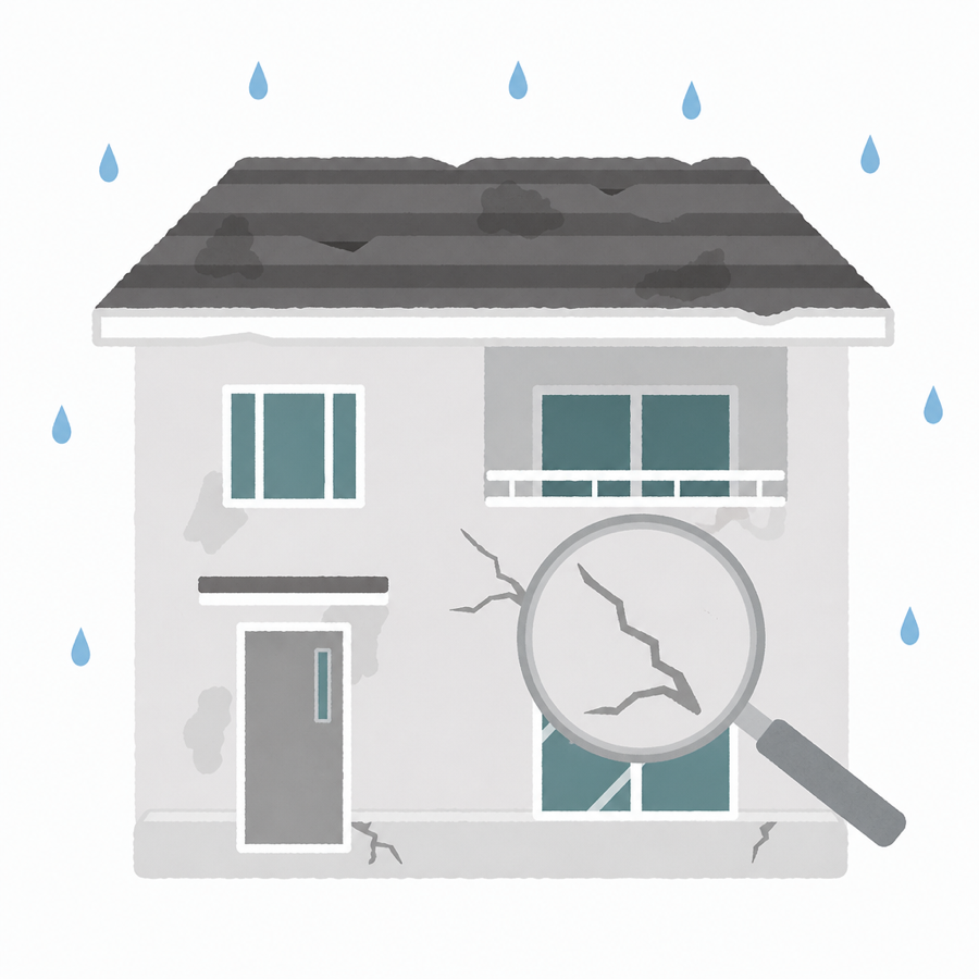 雨漏りの経路を確認しているイラスト