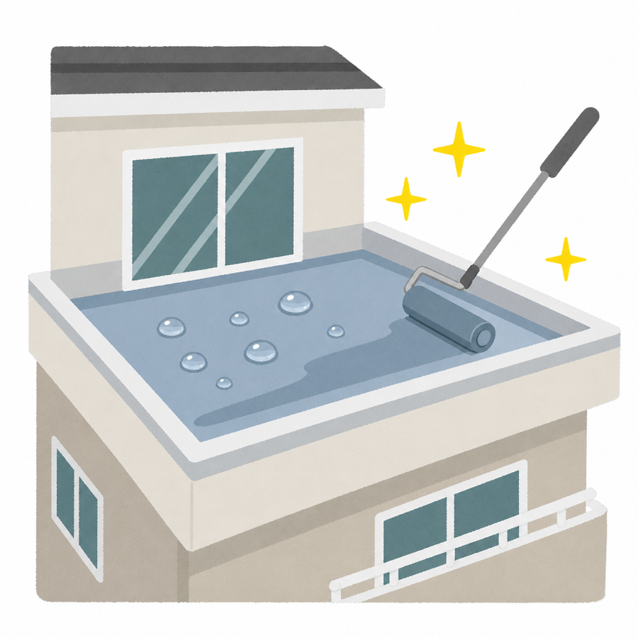 屋上・ベランダの防水層を塗っているイラスト